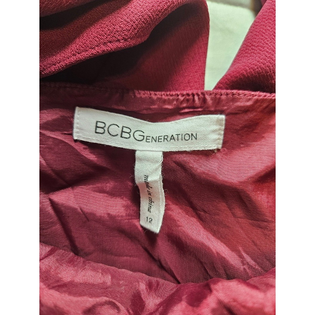 BCBGeneration Burgundy Ruffle Sleeve V-Back Fit and Flare Mini Dress Size 12