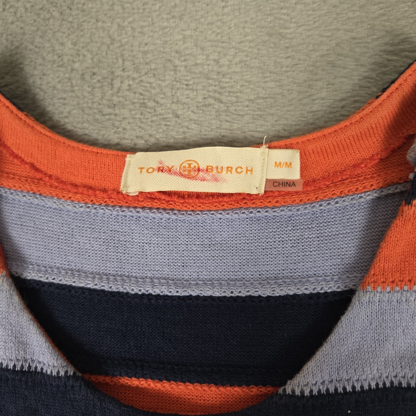 Tory Burch Ariana Dress Womens Medium Orange Blue Striped Sleeveless Fringe