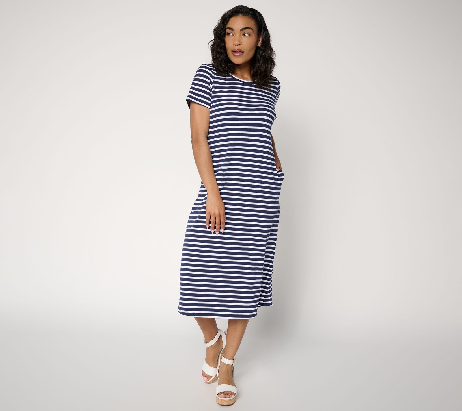 Belle by Kim Gravel Liberty Belles Petite TripleLuxe Stripe Dress Twilight/White