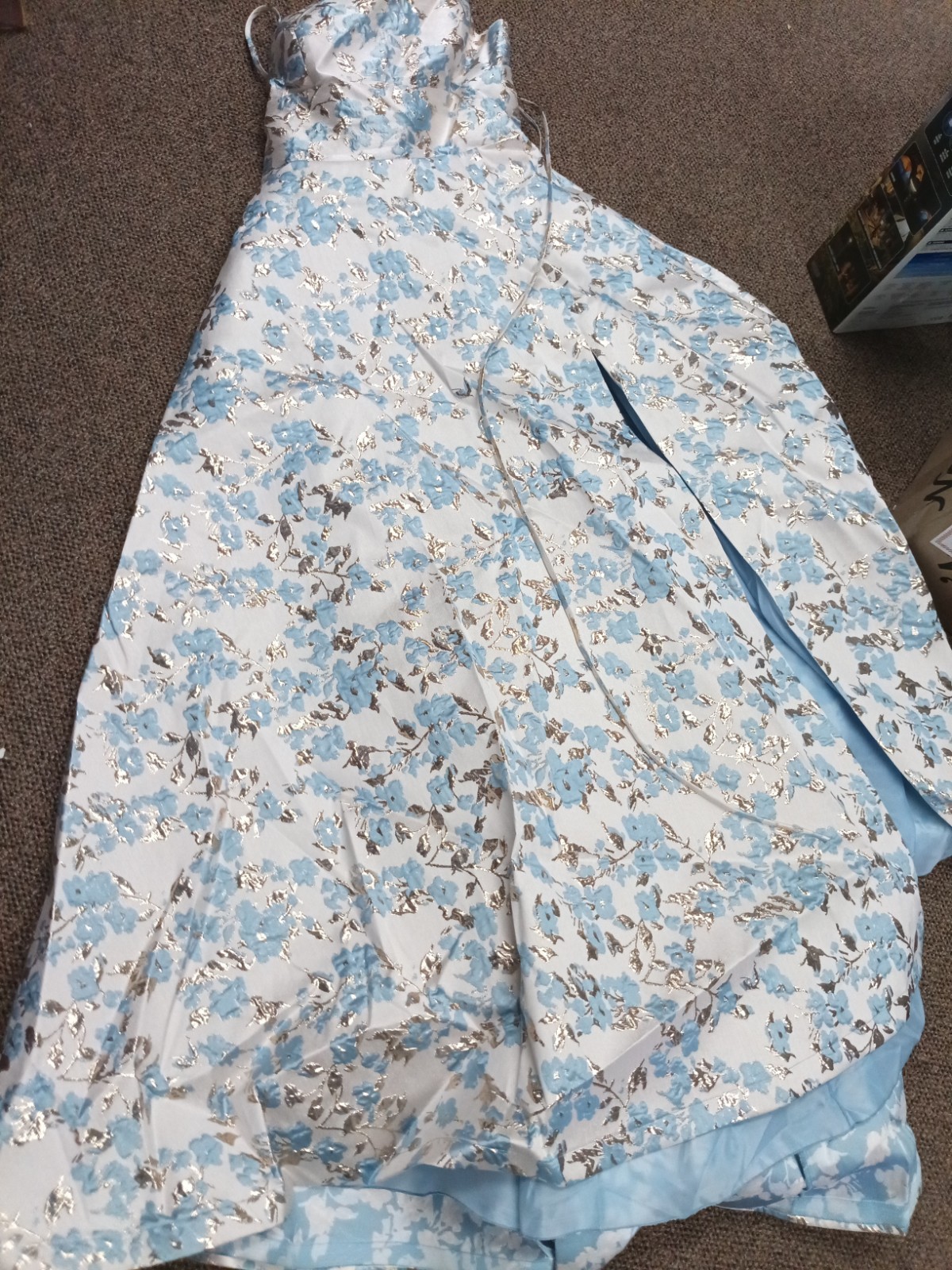 b smart prom dress 14 Cream Blue Gold