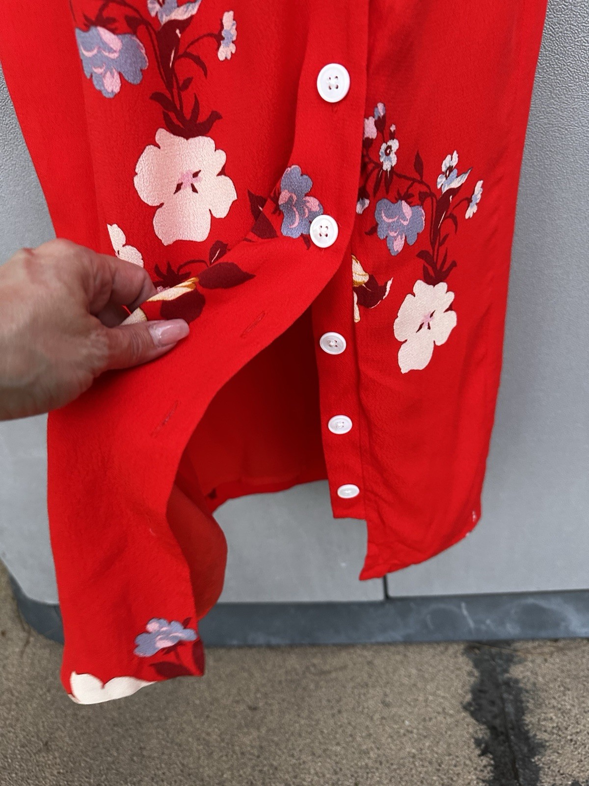 Capulet Red Floral Midi Dress Button Front Slip Dress S Small Summer Resort Euro
