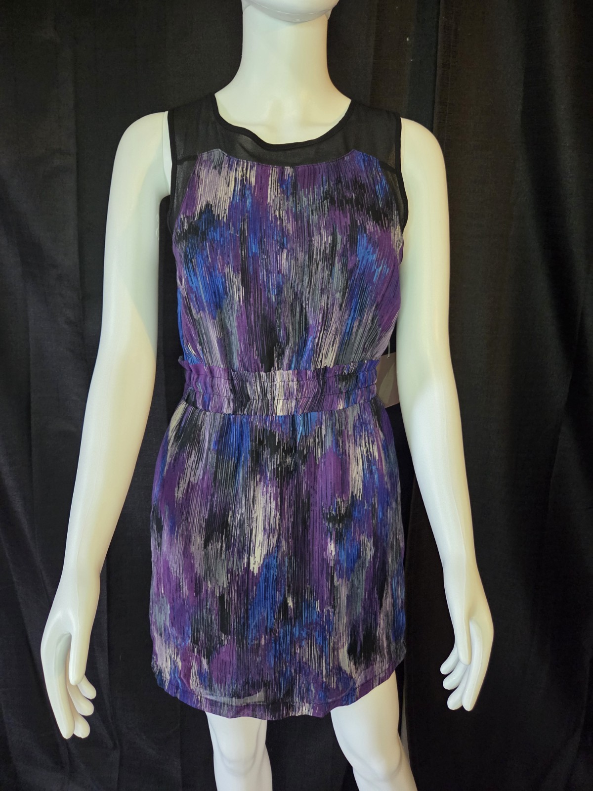 NWT Forever 21 Contemporary Purple Abstract Watercolor Mesh Mini Dress XS Artsy