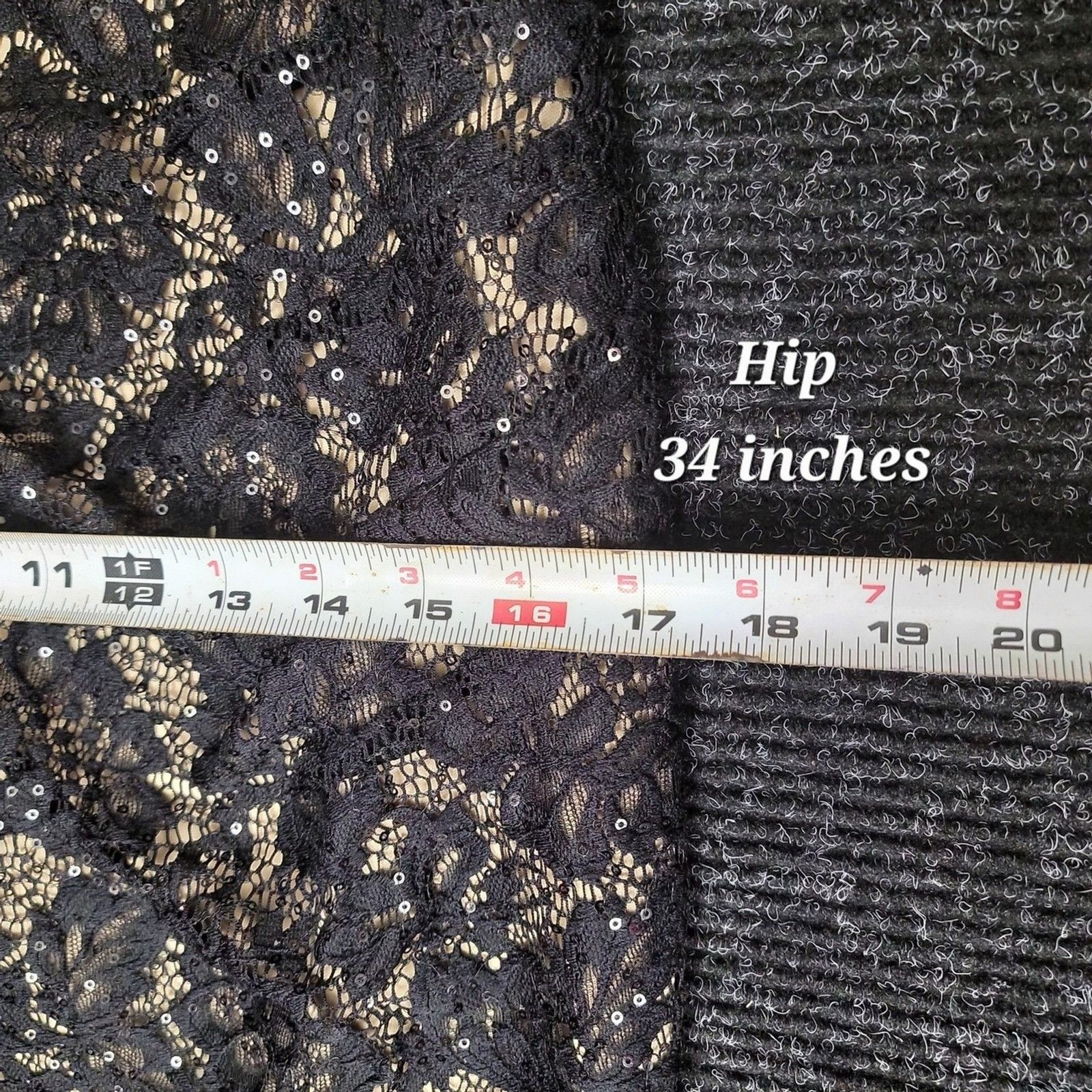 Scarlett Black Lace Sequin 3/4 Sleeve Cocktail Formal Dress Size 16 Knee Length