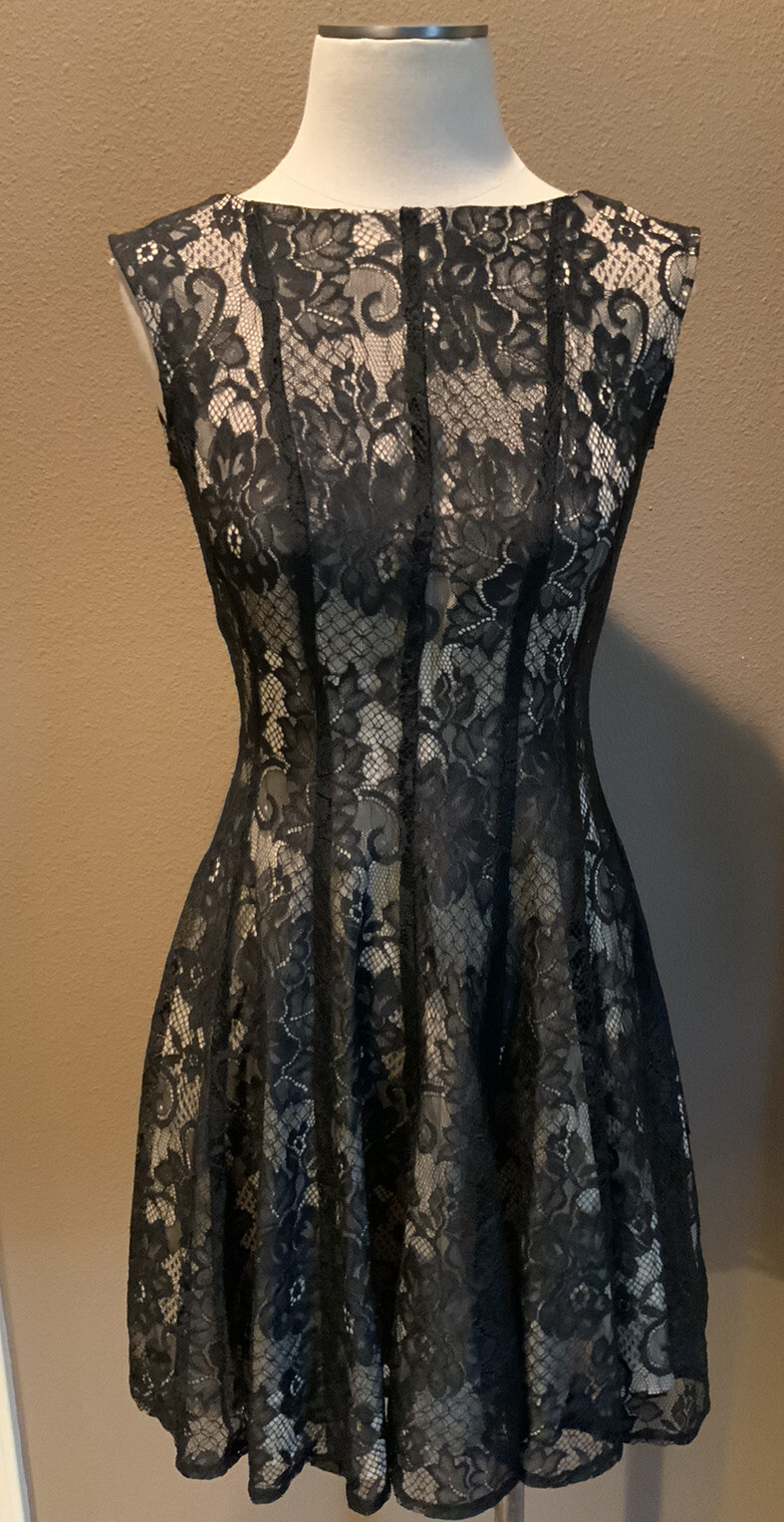 Established 1962 4 S Sleeveless Black Lace Cocktail Party Dress W Nude Lining