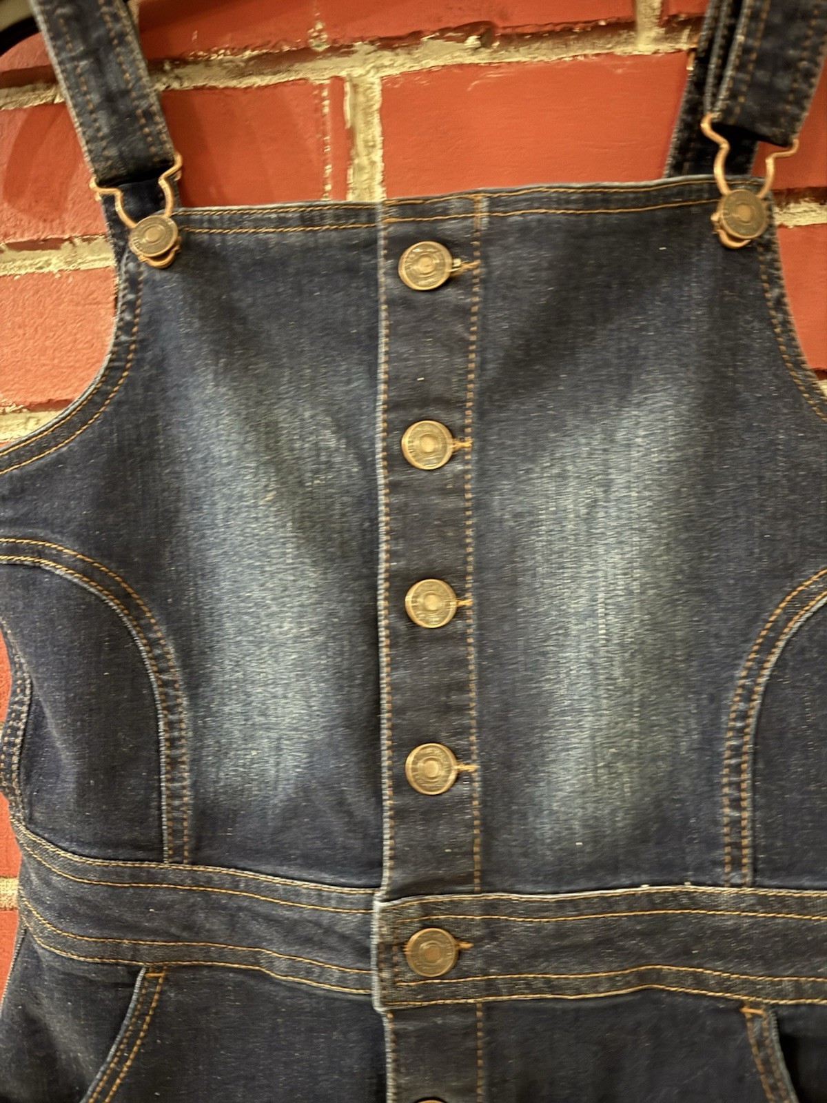 Wax Jean Basic Denim Dark Blue Button Front Overall Dress Sz Small Y2K Style