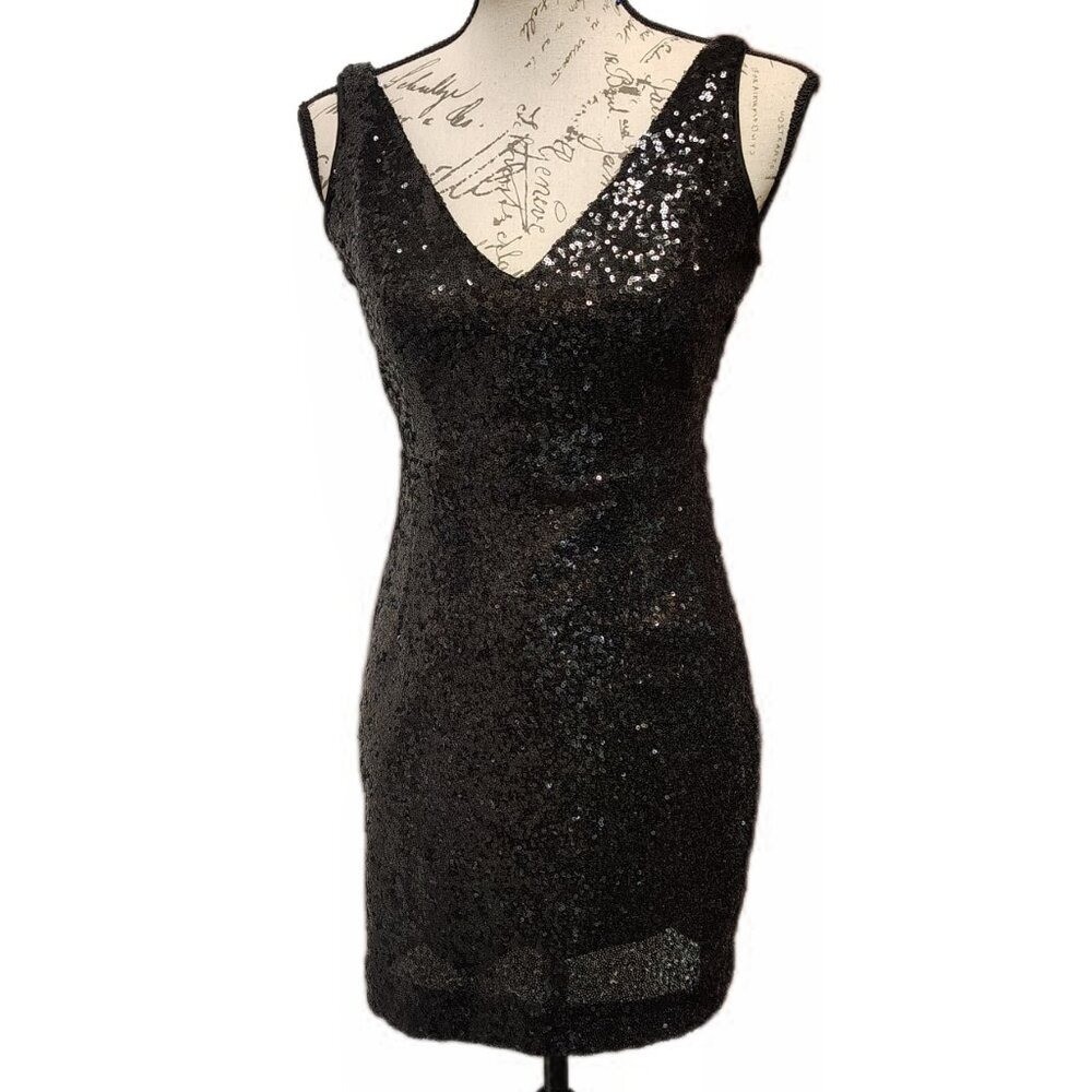 Lulus Black Sequin Mini Dress Tank Dress Small LBD Party Cocktail Shimmer Fairy