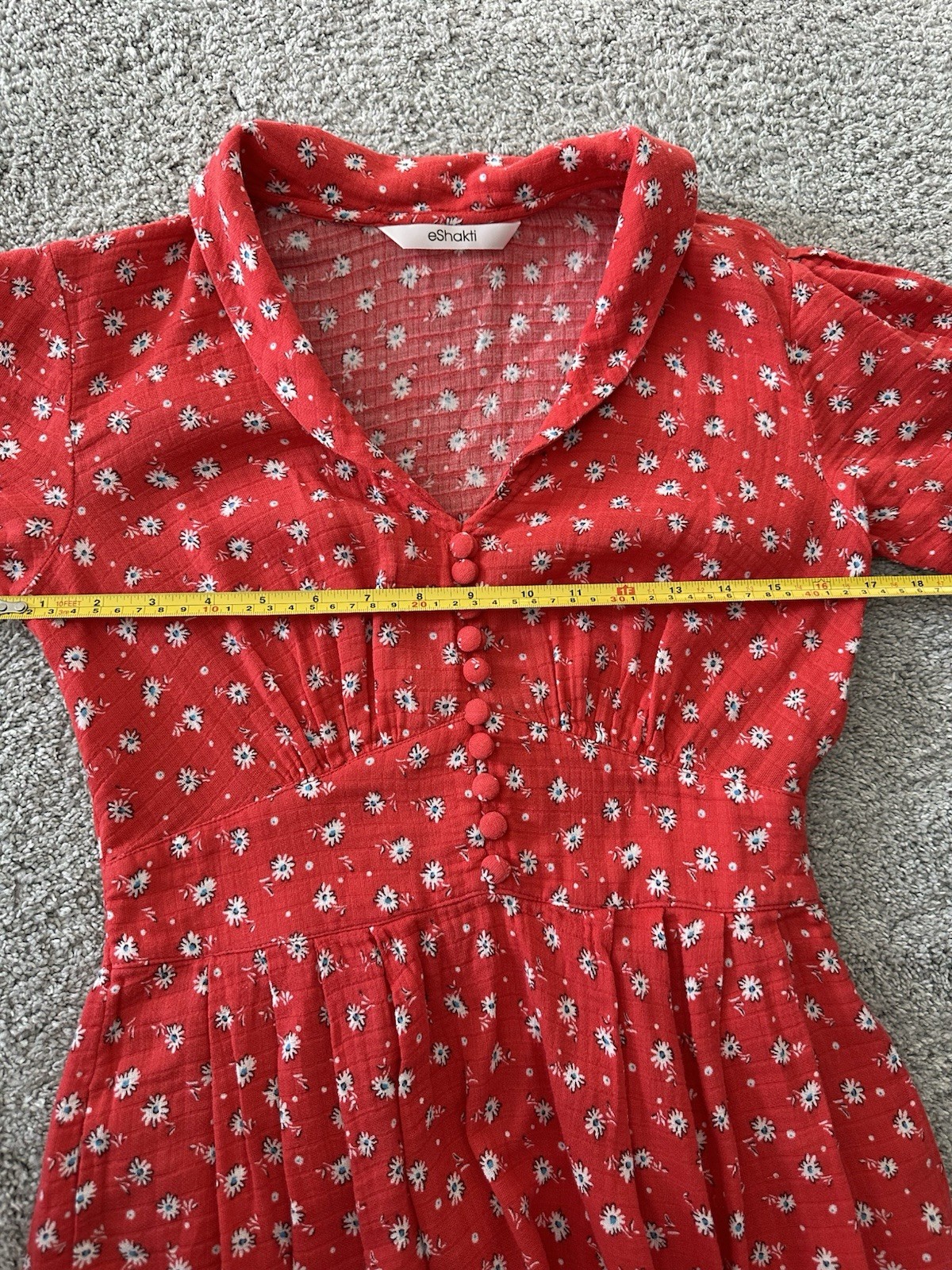 EShakti 1940s Style Red Floral Cotton Blend Dress Size XS