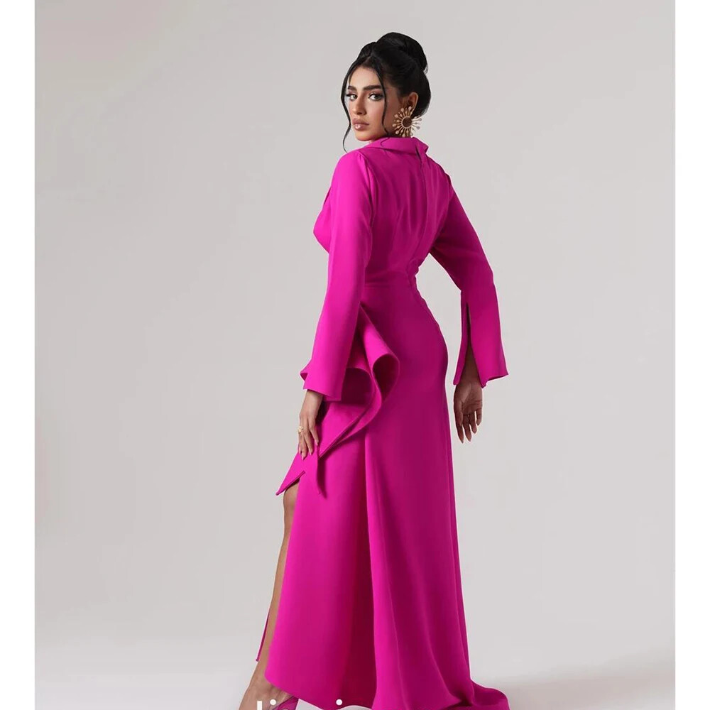 Simple V-neck A-line Evening Dresses New Fashion Long Sleeved Floor Length