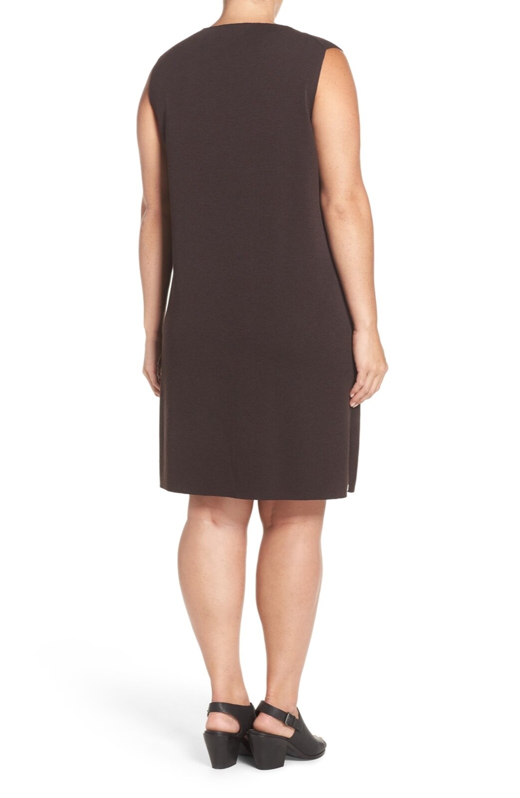 NWT Eileen Fisher Wool Crepe Funnel Neck Shift Dress Clove Brown [SZ 2X ] #M808