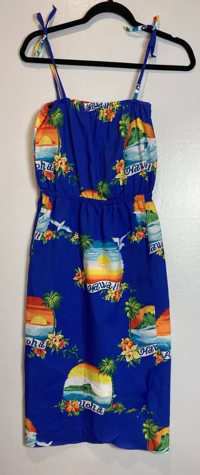 Vintage Maluna Hawaii Blue Floral Aloha Dress Size XS S Sundress Tropical Sunset