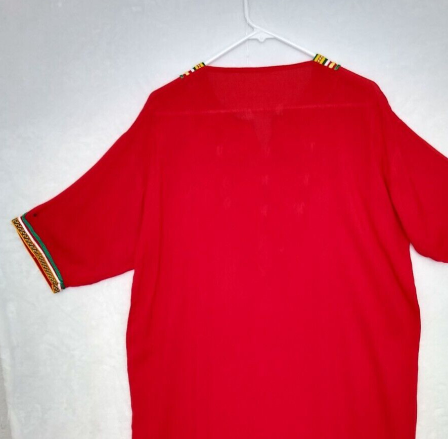 Moroccan Kaftan Gandoura Berber Clothes Handmade Dress Bohemian Red Ribbon Women