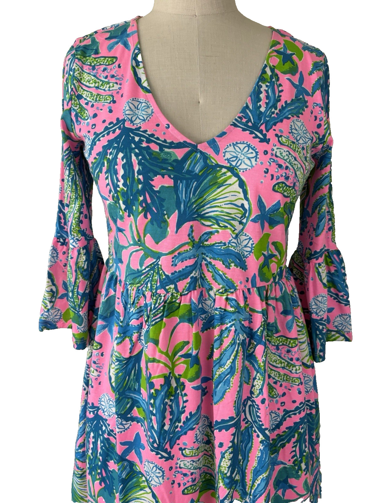 NWT Lilly Pulitzer Jannie V-neck 3/4 Sleeve Mandevilla Baby Hip Nautic Dress XL