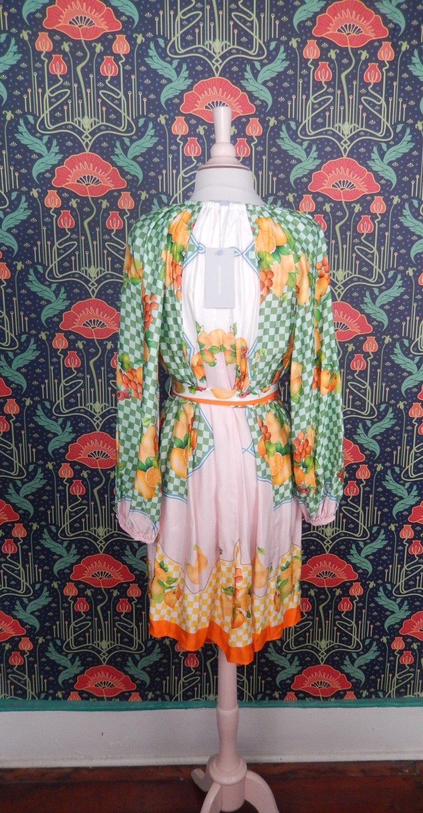 Antonio Melani Raffaella Fruit Print Resort Long Sleeve A-Line Mini Dress Nwt L