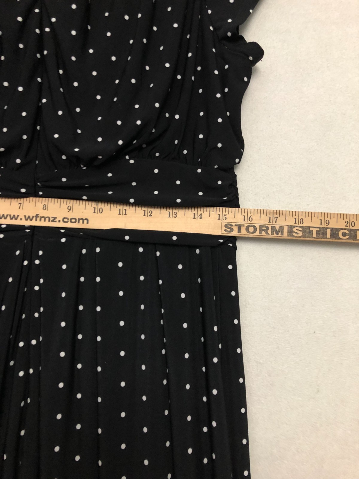 Coldwater Creek Womens Sleeveless Knit Midi Dress Sz 12 Black Polka Dot Ruched