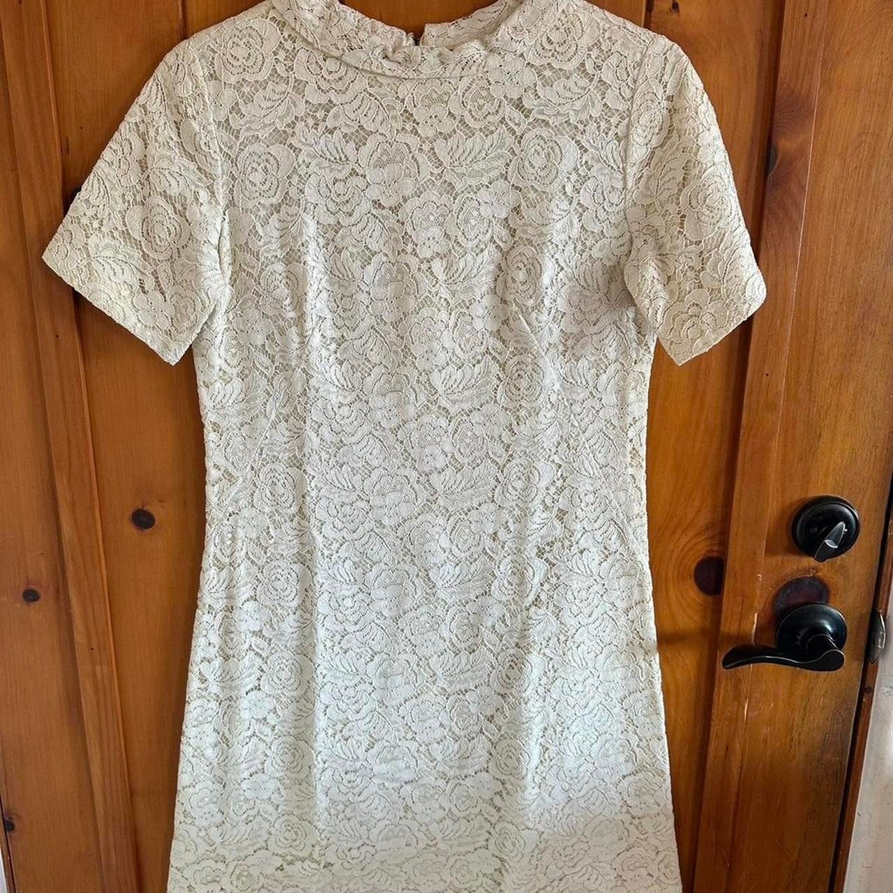 Vintage 60s short white lace wedding dress, handmade, Aline boho mod cottage