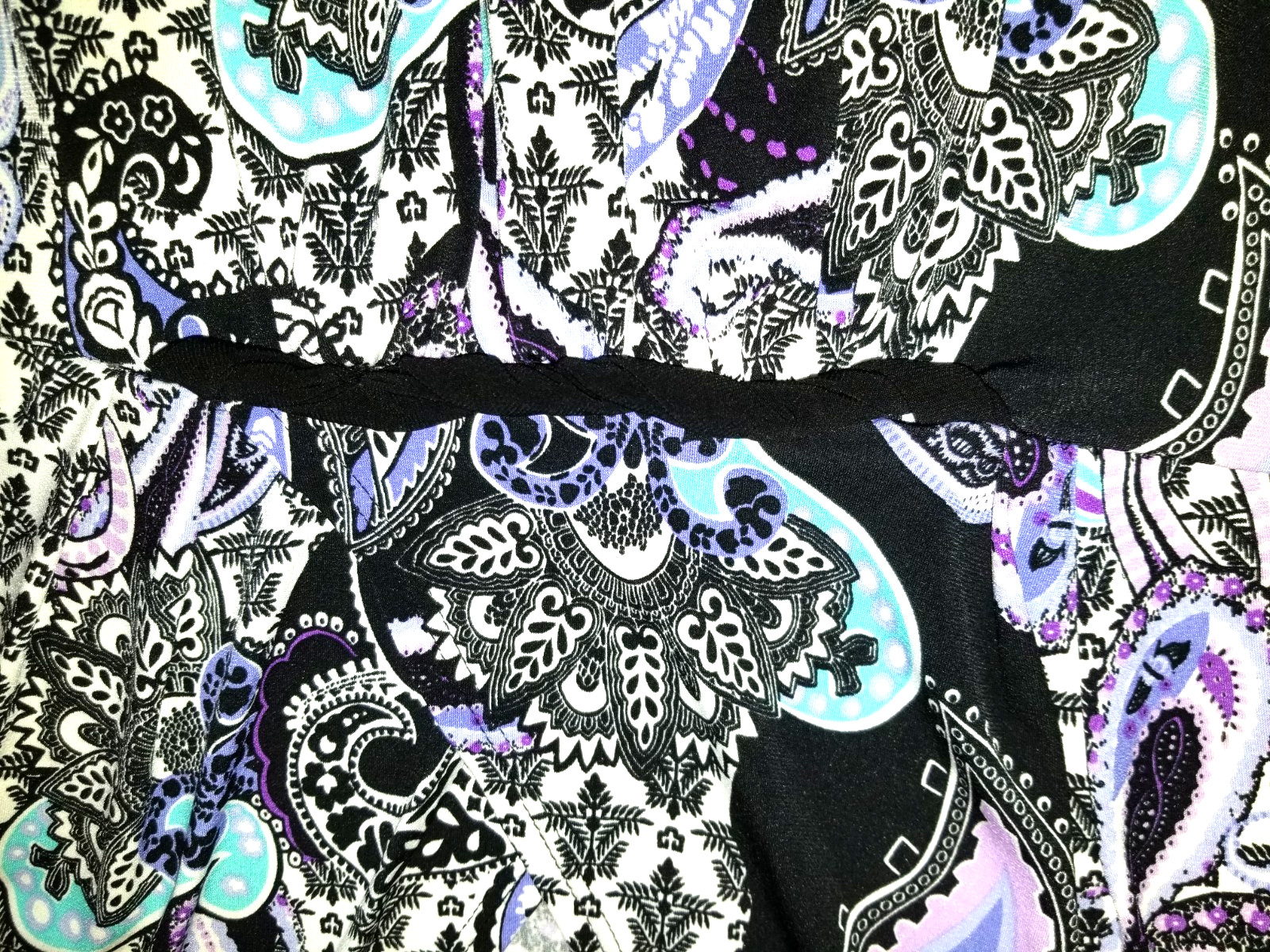 Womens Dress-ELEMENTZ-purple/black paisley knit maxi empire waist BOHO resort-L