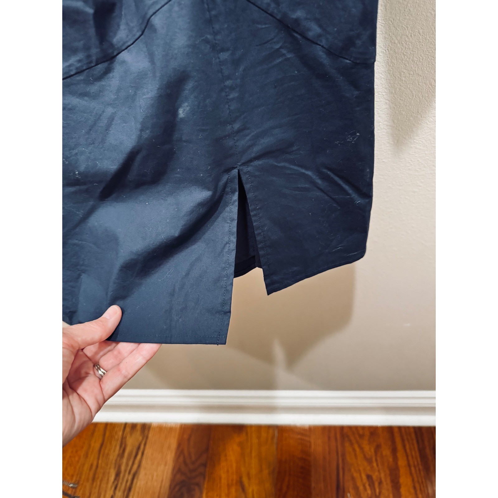 Milly Navy Ruched Stretch Cotton Poplin Mini Shirt Dress Size 10 Classic Staple