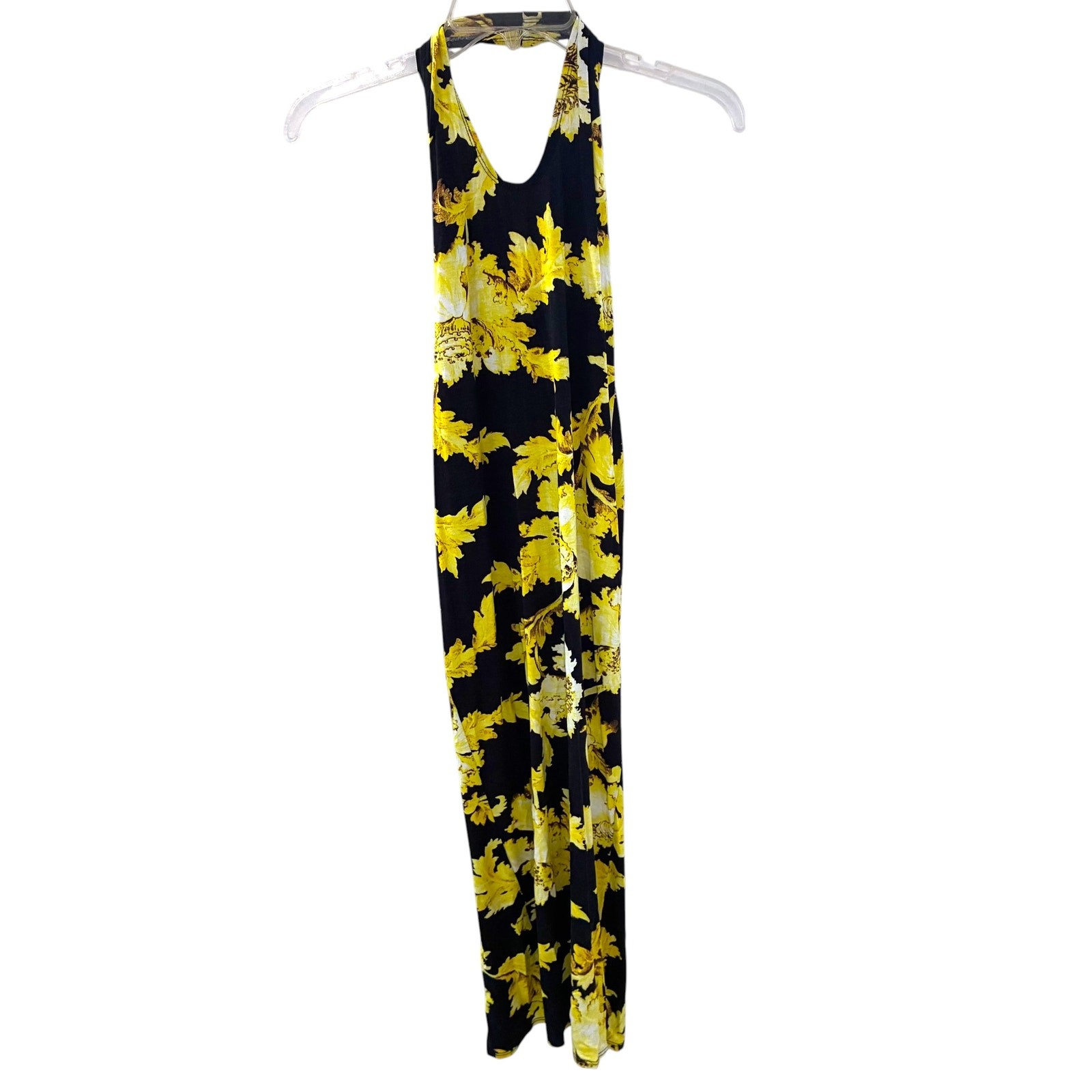 ASOS DESIGN Halter Maxi Dress Black Yellow Floral Open Back Women’s US 2