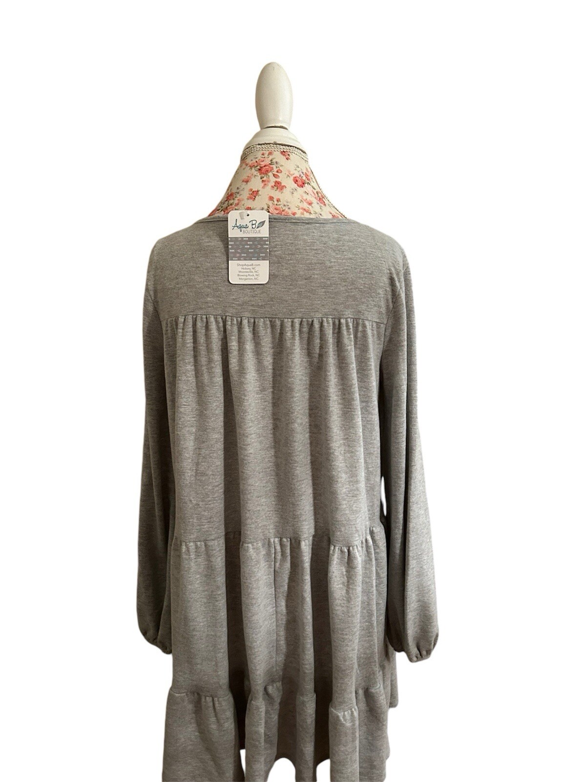 Peach Love Tiered Gray Flowy Dress Soft NWT $44 Fall Winter Fashion