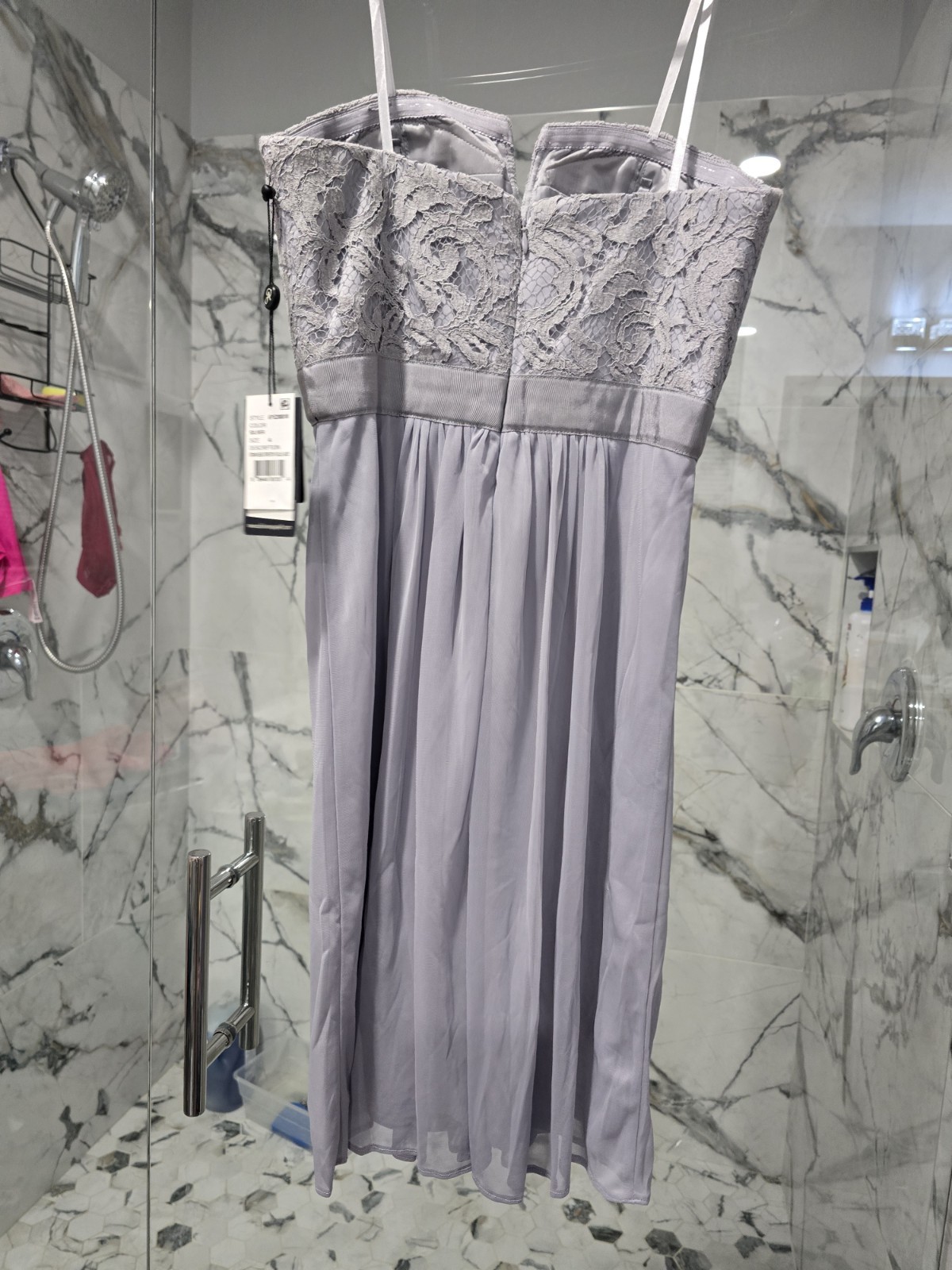 Adrianna Papell Gray Solid Sweetheart Spaghetti Strap Lace Maxi Chiffon M