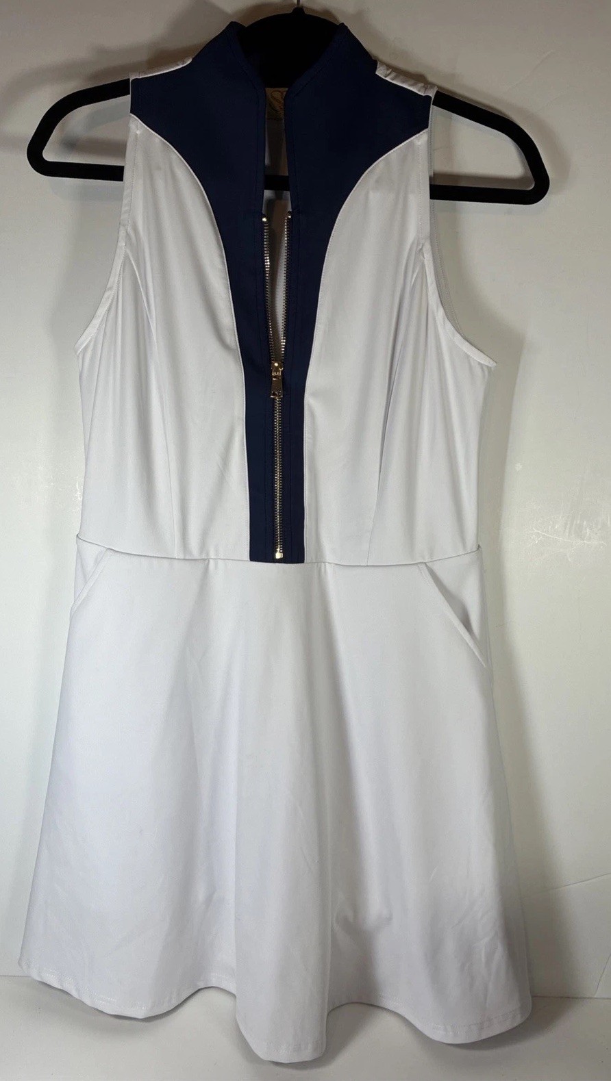 SSYS The Label Elise Collection Dress w Shorts White/Blue Trim 1/2 Zip Sz M