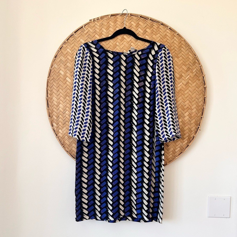 WOMEN’S NIEVES LAVI 100% SILK SHEATH PATTERNED BRUSHSTROKE DESIGN SHIFT DRESS