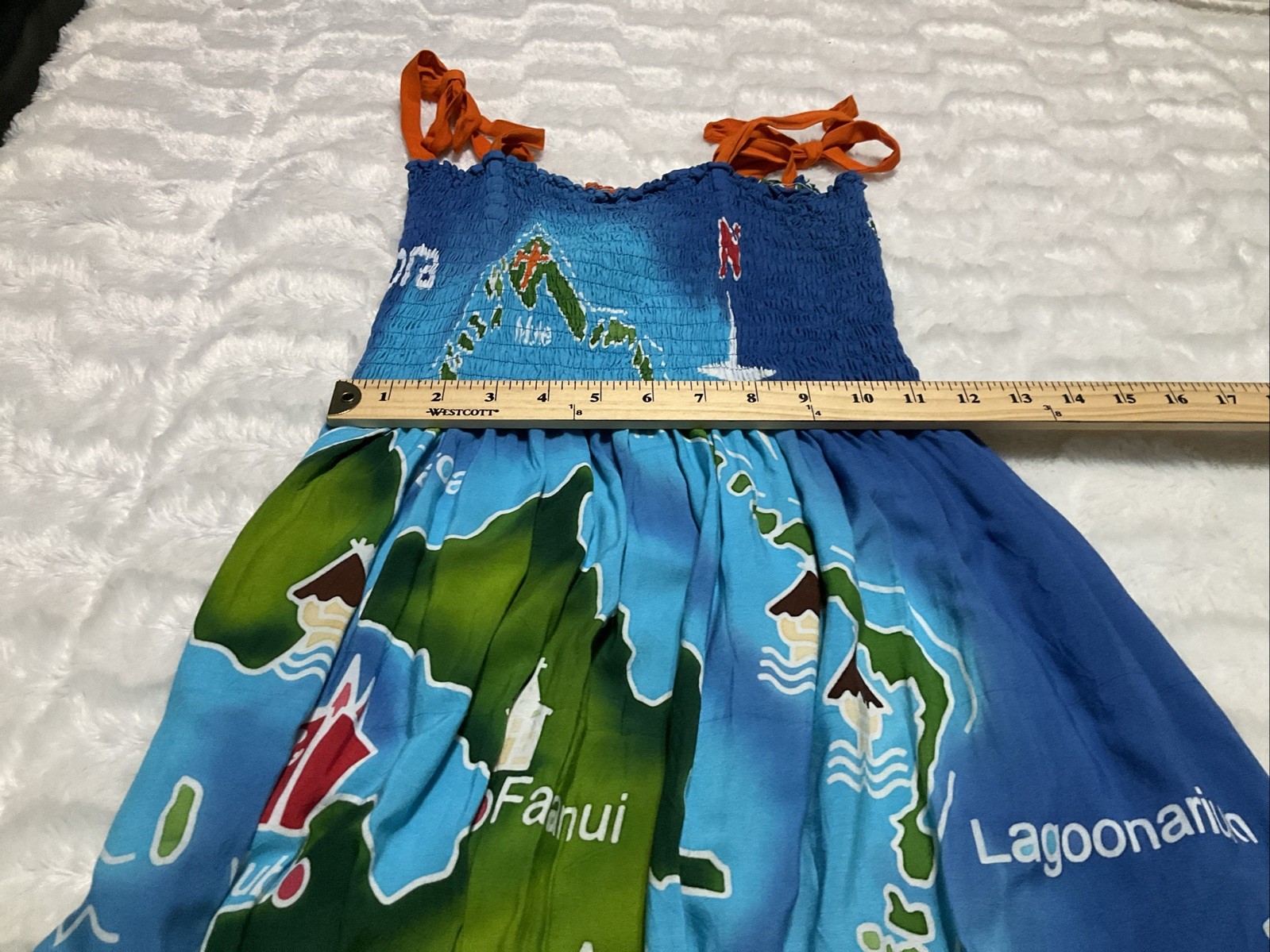 Bora Bora Womens Small Medium Tropical Map Sea Life Tie Shoulder Long Sundress