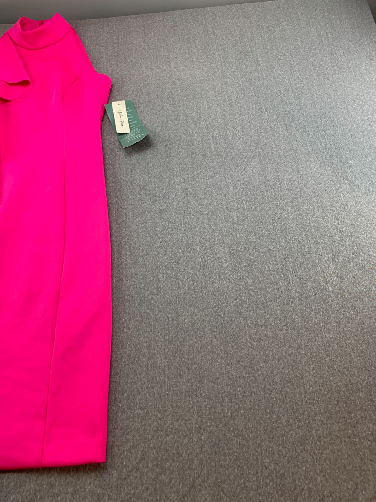 Willow Glenn High Neck Ruffle Dress Womens 4 Hot Pink Sleeveless A-Line Stretch