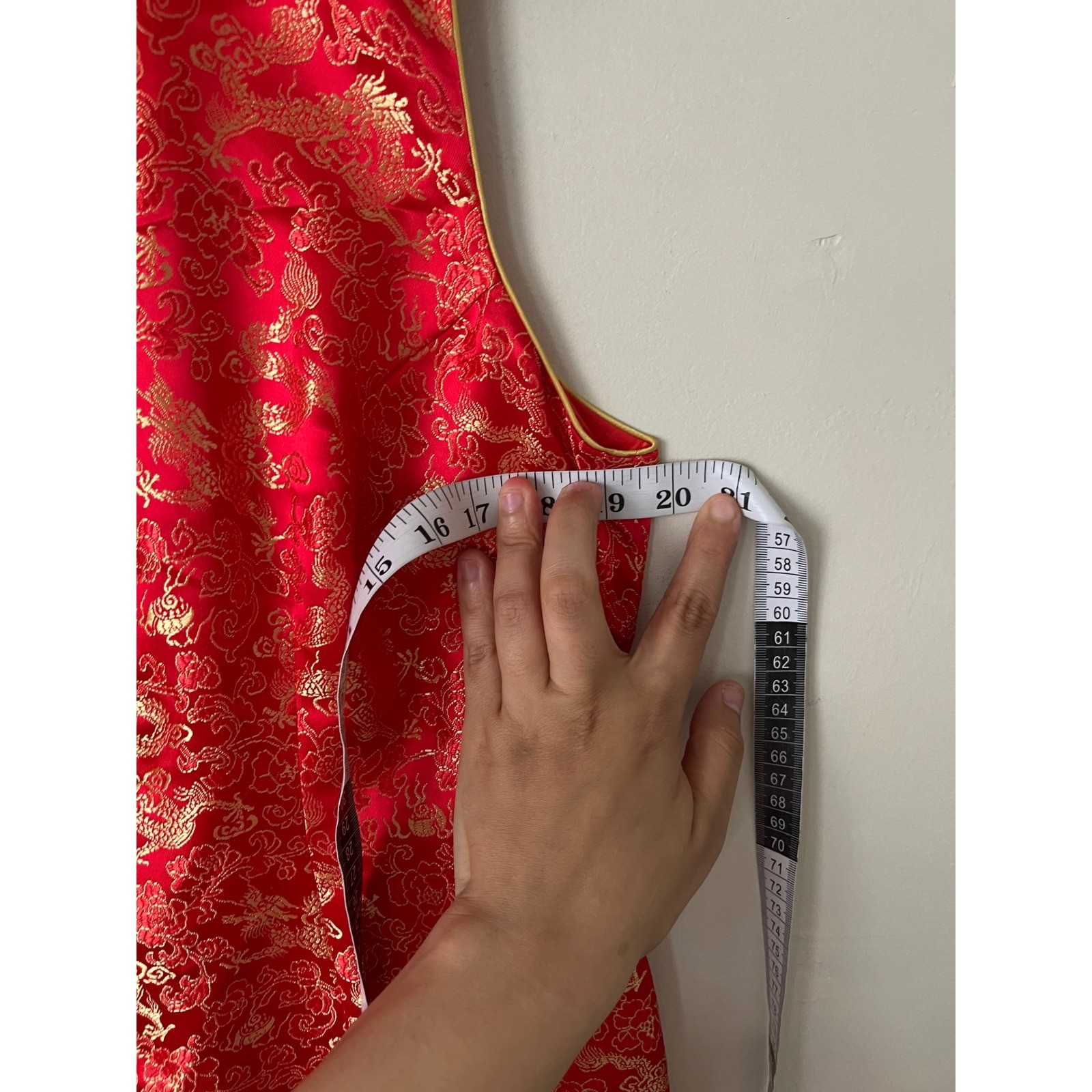 Vestern Fashion Red Gold Dragon Brocade Cheongsam Qipao Maxi Dress L Sleeveless