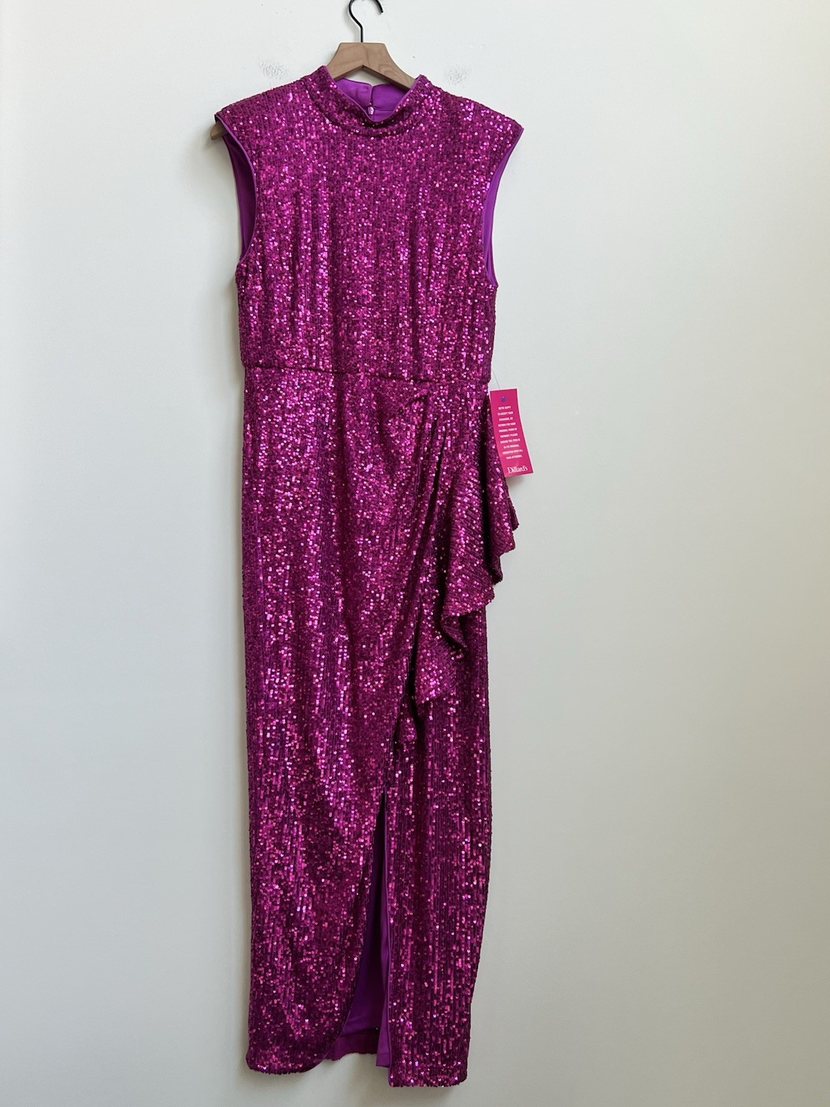 NWT Badgley Mischka Dress Size 12 Sequin Isla Cocktail Dress Pink Fuchsia Prom