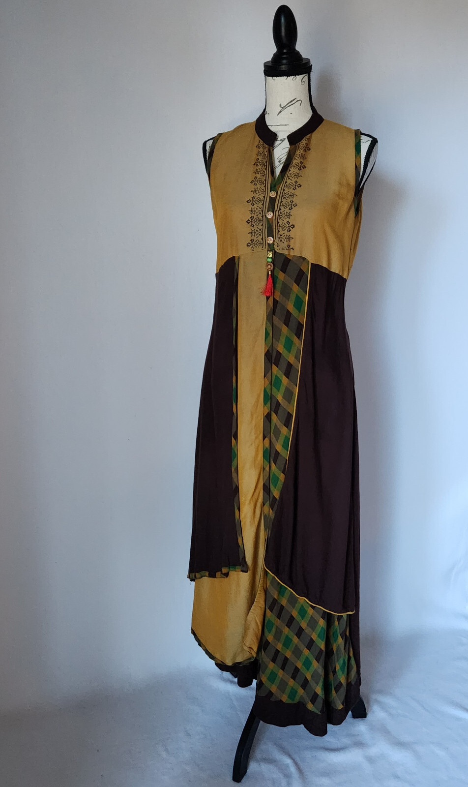 Dry Clean Only Lagenlook Mandarin Layered Maxi Dress Sleeveless Multicolor Sz.M