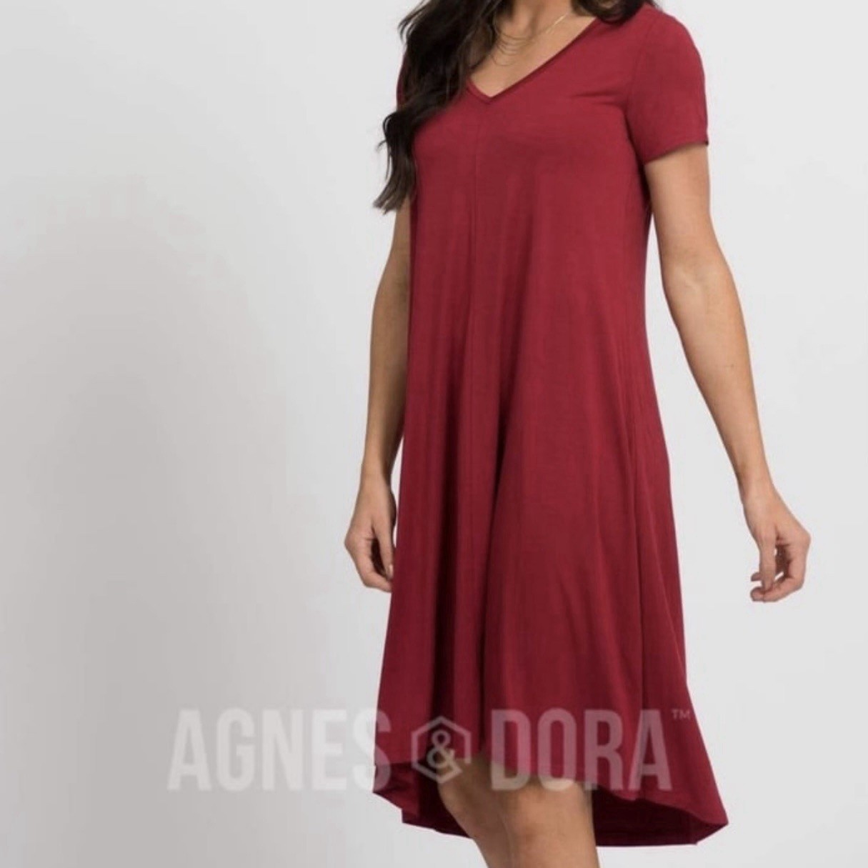 Agnes & Dora V Neck Hi-Lo Dress Womens XL Red Soft Stretch Comfort NWOT