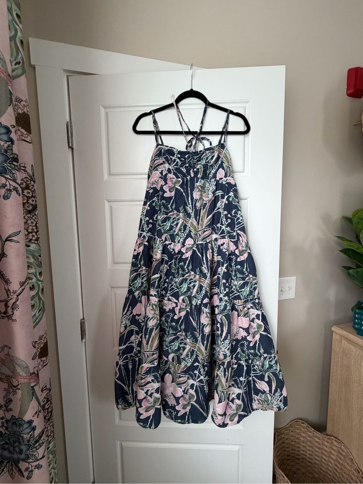 Vineyard Vines Navy Maxi Sundress with Pink & Green Floral Print-small