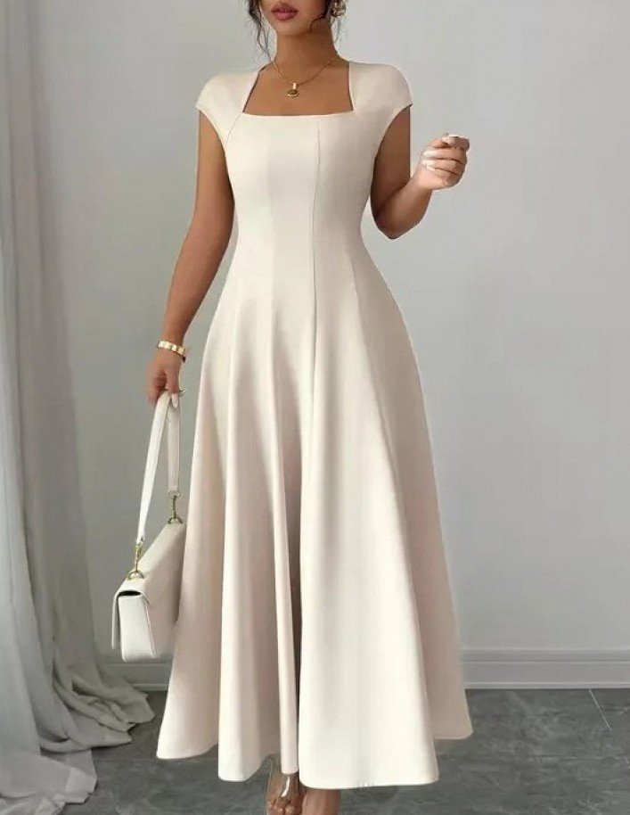 Women’s Plus Size Square Neck Cap Sleeve Fit Flared Dress Formal Party –