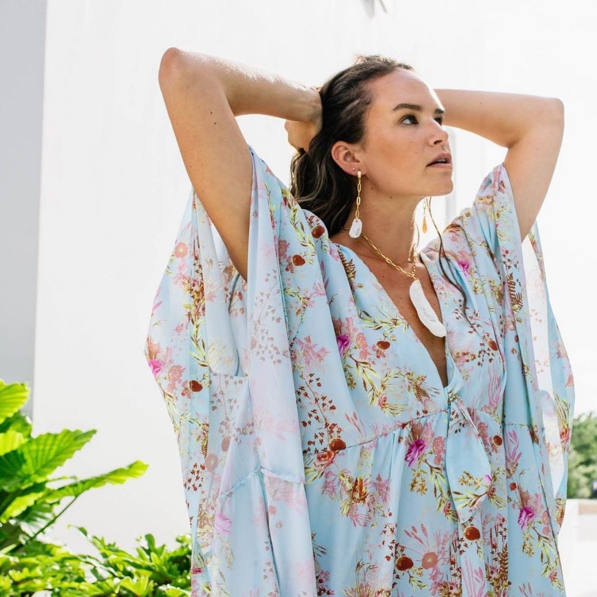 Tribe Kelley Bella Boho Beach Goddess Chiffon Maxi Kaftan Cover Up Dress L/XL