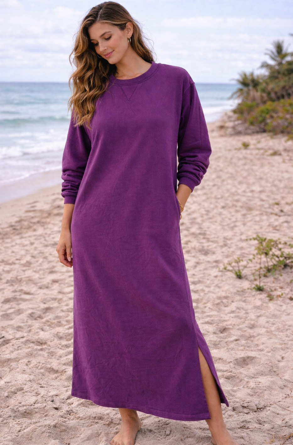 Purple Sweatshirt Dress Women’s S Loose Casual Maxi Long Sleeve Heavyweight NEW