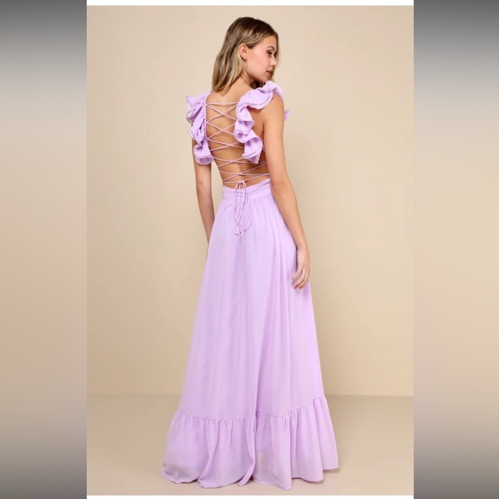 NWT- Soiree Celebration Purple Ruffled Lace-Up Dress