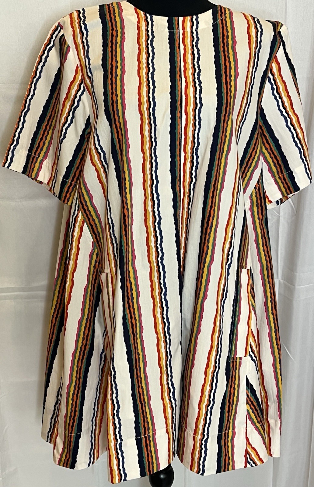 Maeve Anthropologie Emmy Swing Mini Dress L NWT Ivory Stripe Pockets Cotton