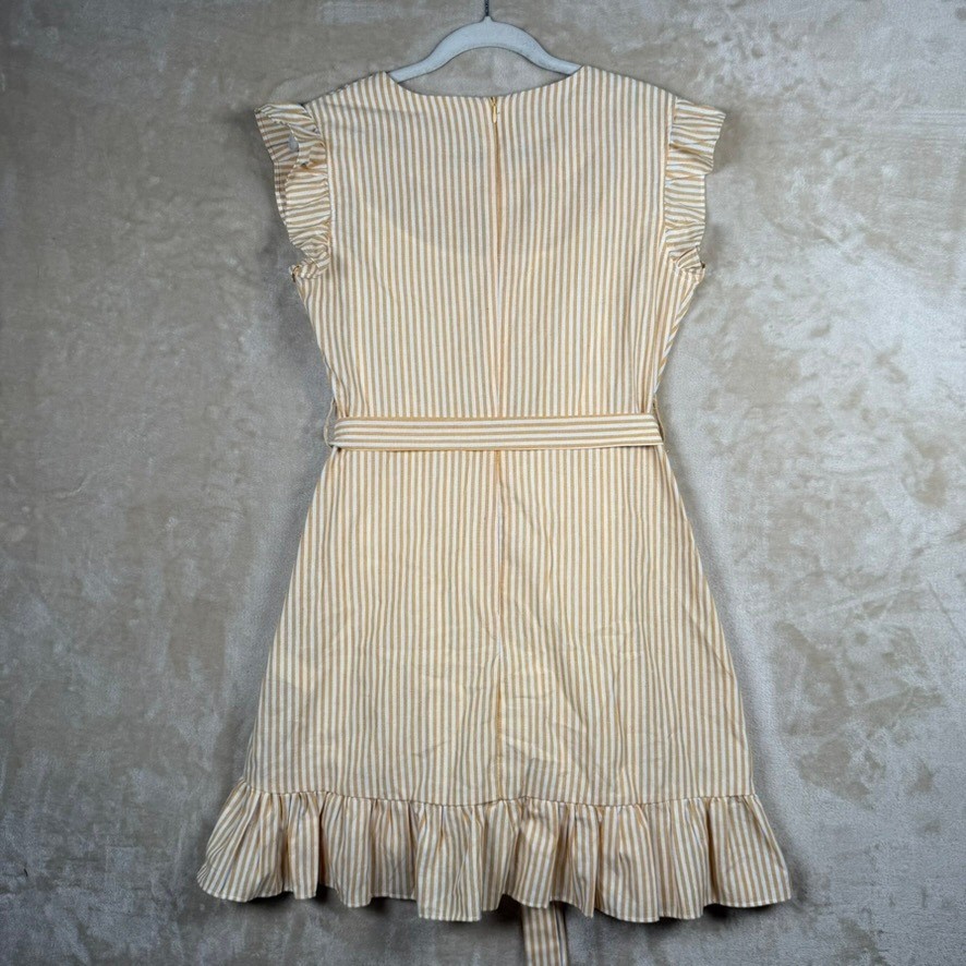 Everly Womens Medium Mustard Yellow White Striped Ruffle Mini Dress Summer