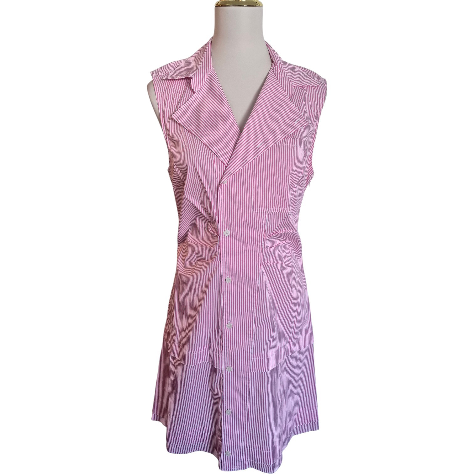 Derek Lam 10 Crosby Satina Pink White Stripe Sleeveless Mini Shirtdress Size 10