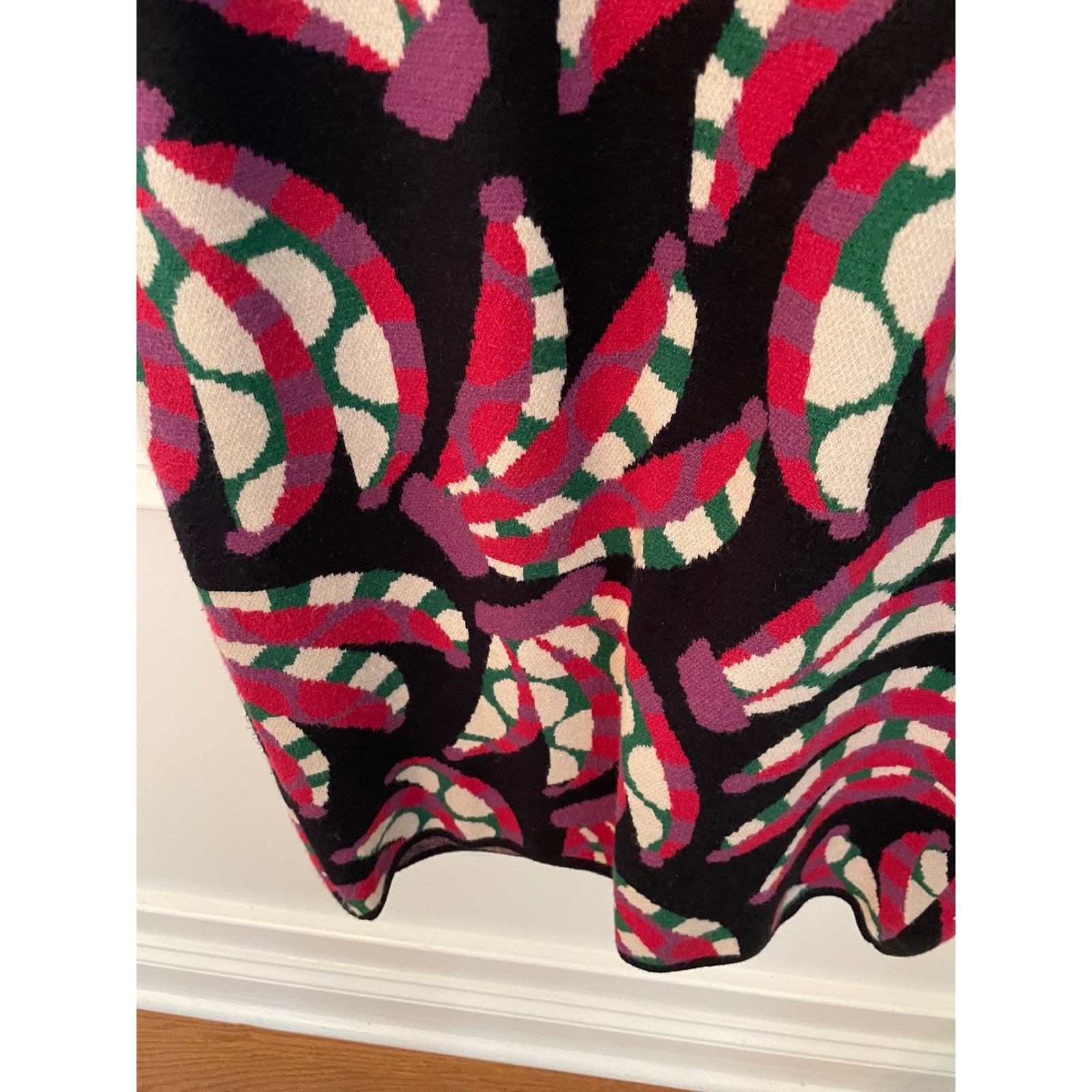 Farm Rio Banana Knit Midi Sweater Dress Black Multi Bishop Sleeve Size L