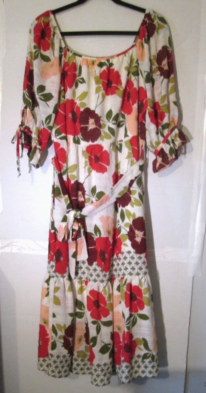 Hope Springs L multicolor floral print tiered short tie sleeves spring dress