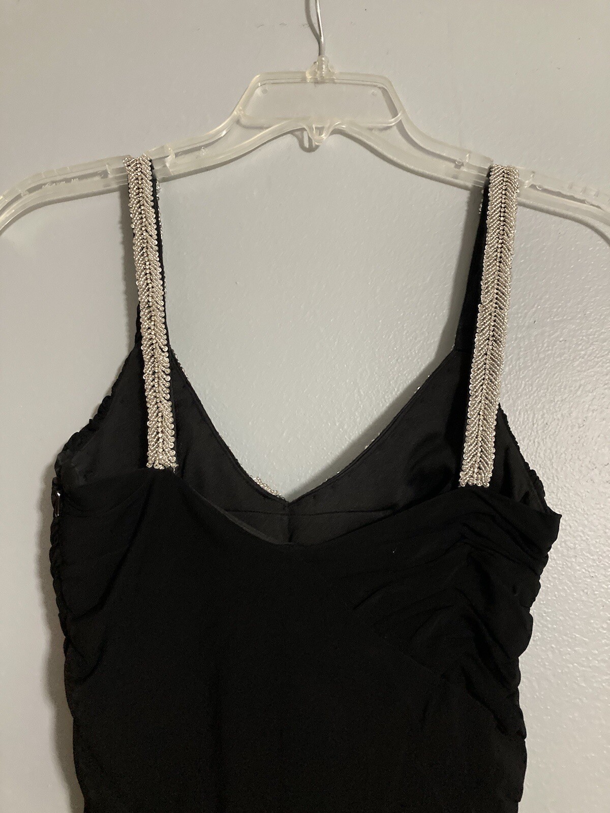 Niteline Black Beaded Strap Neckline Ruched Cocktail Dress Size 2 NWOT