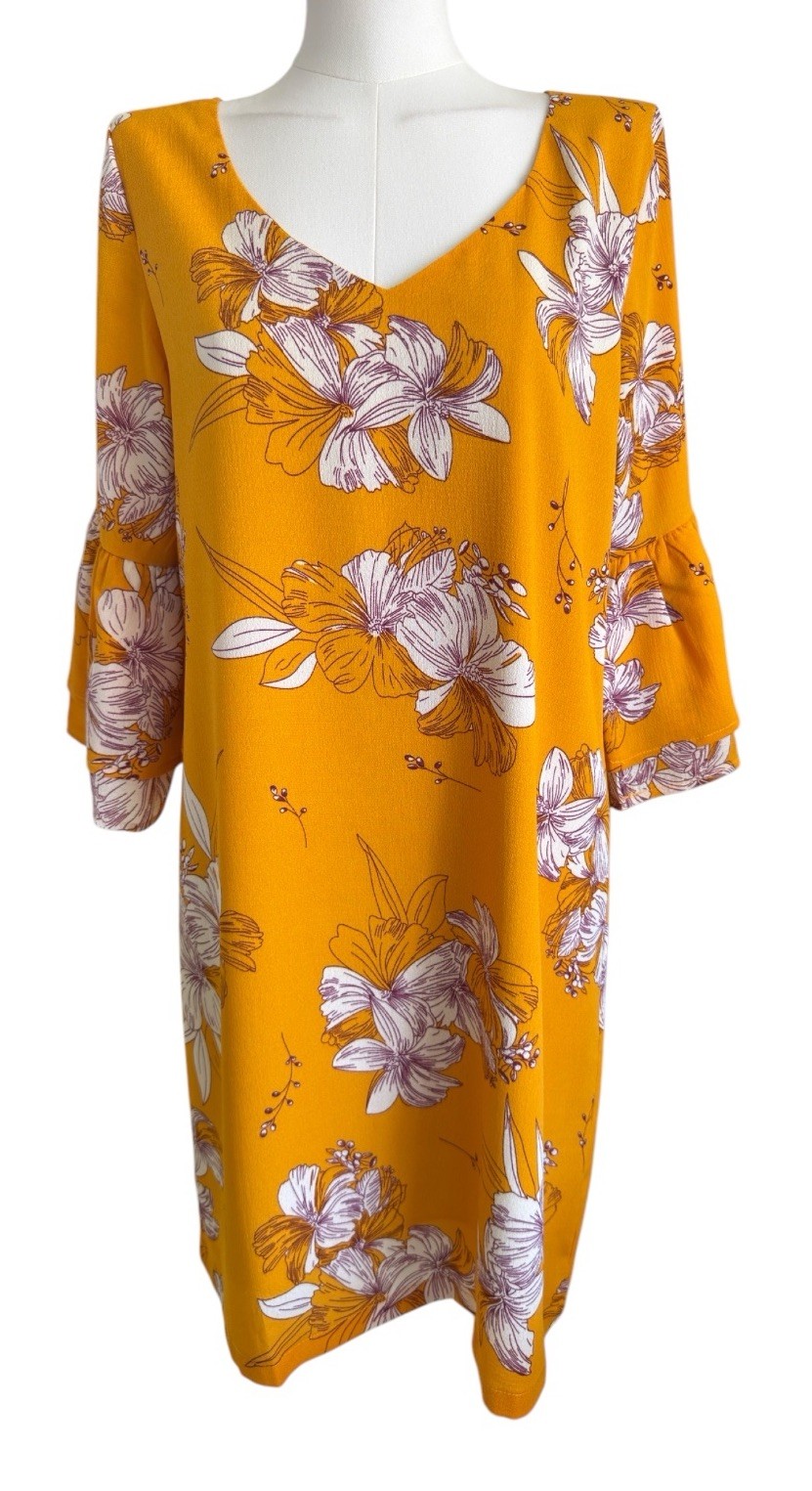 NWT Belongsci Floral V-Neck Lined Bell Sleeve Shift Dress Women’s Sz M
