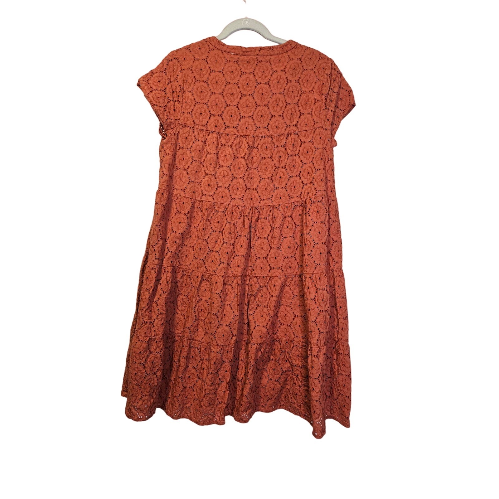 NEW Roller Rabbit M Pamela Eyelet Split Round Neck Short Sleeve Tiered Dress