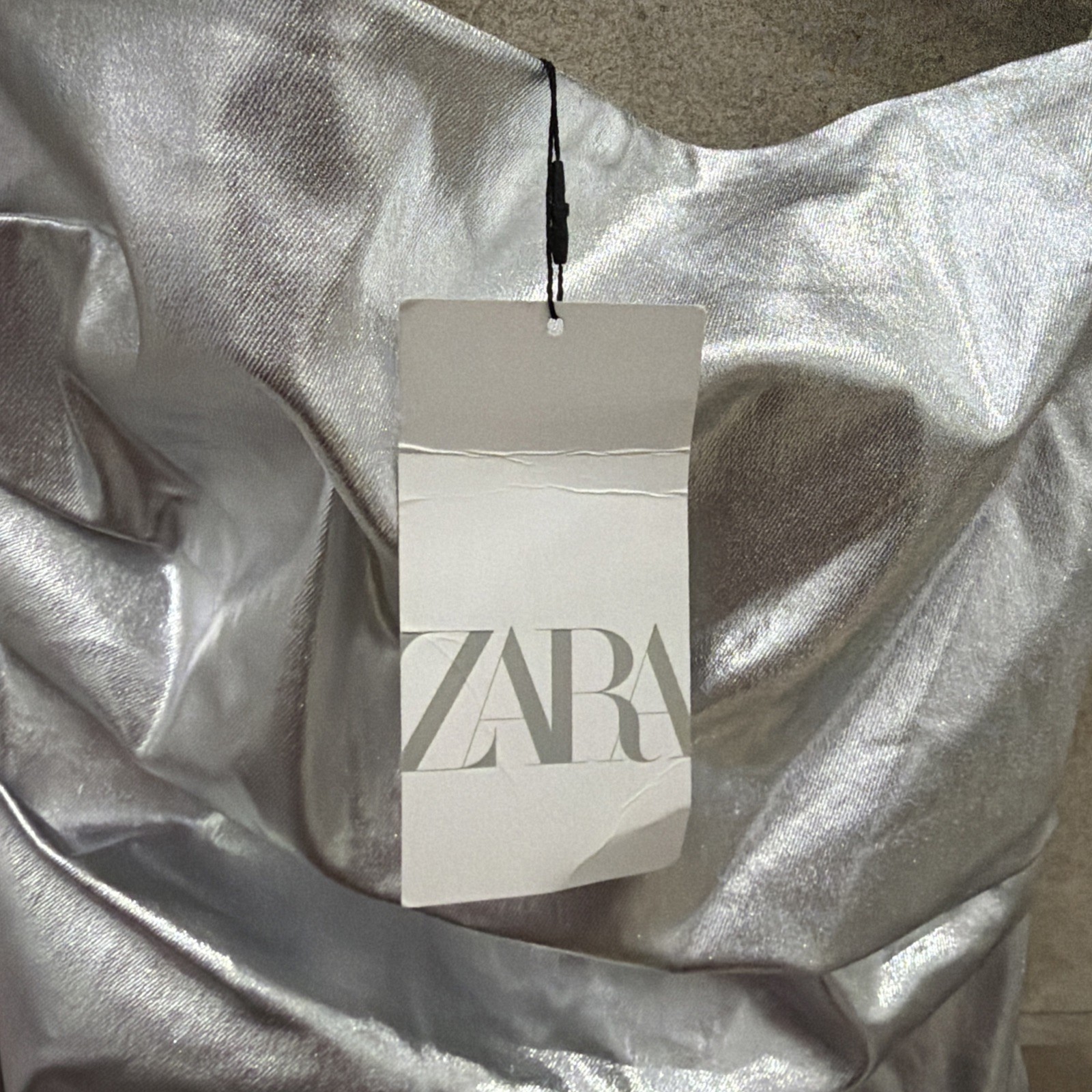 NWT! Zara Silver Fitted Strapless Bodice Long Semi Formal Party Dress Size XS
