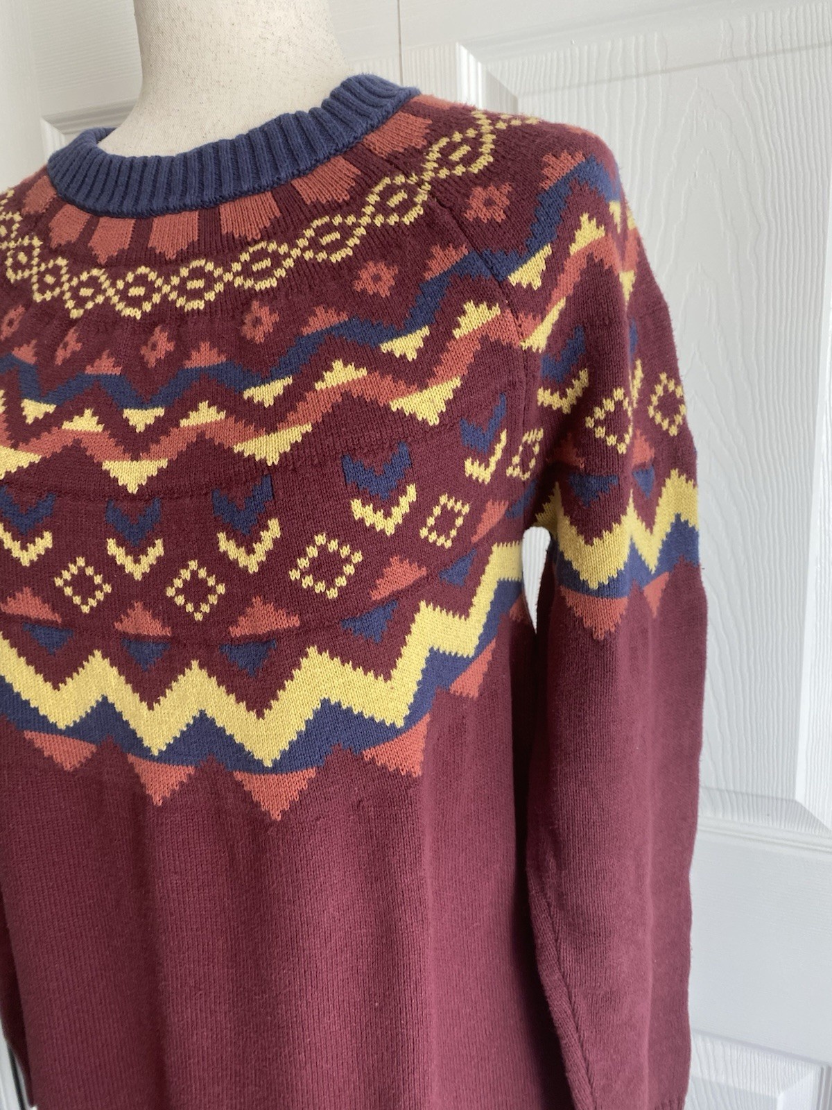 MODCLOTH XL Fair Isle Cozy Commitment Knit Burgundy Sweater Dress Geometric