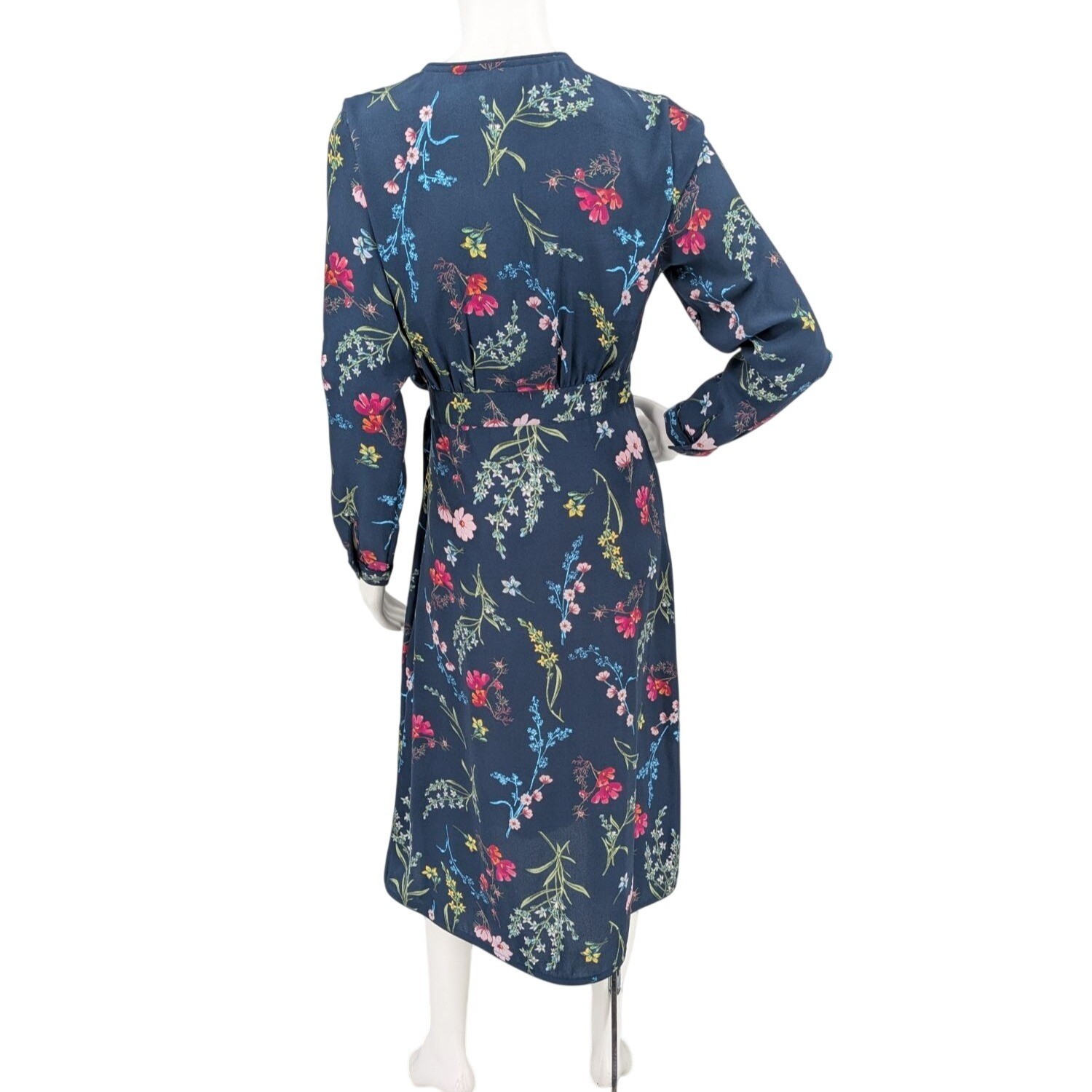 Floral Wrap Midi Dress Cottage Long Sleeve Tie Waist Cottage Office Vacay Medium