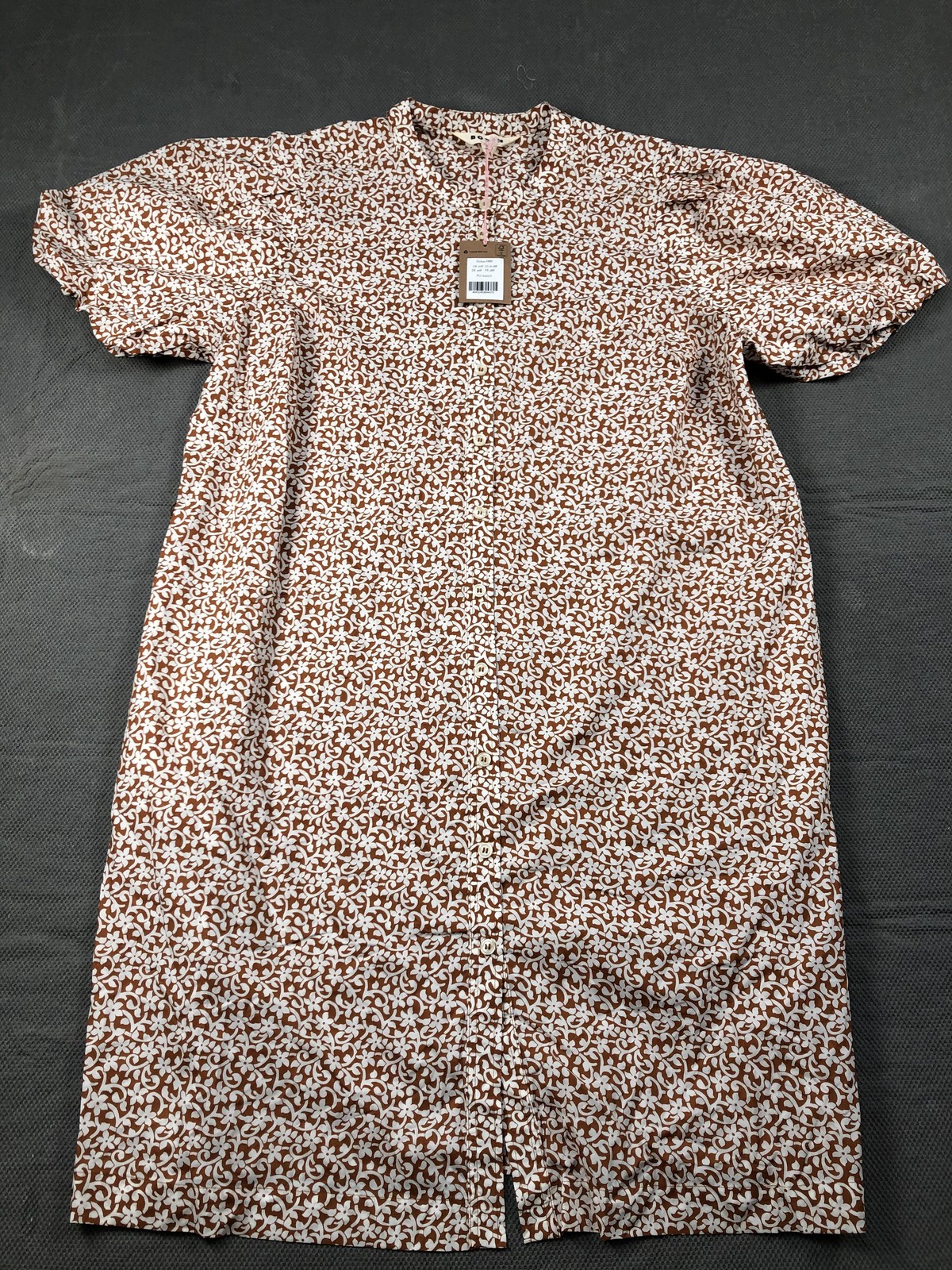 Boden Dress Womens 16-18 Brown Floral Collared Puff Sleeve Midi Shirt Dress NWT