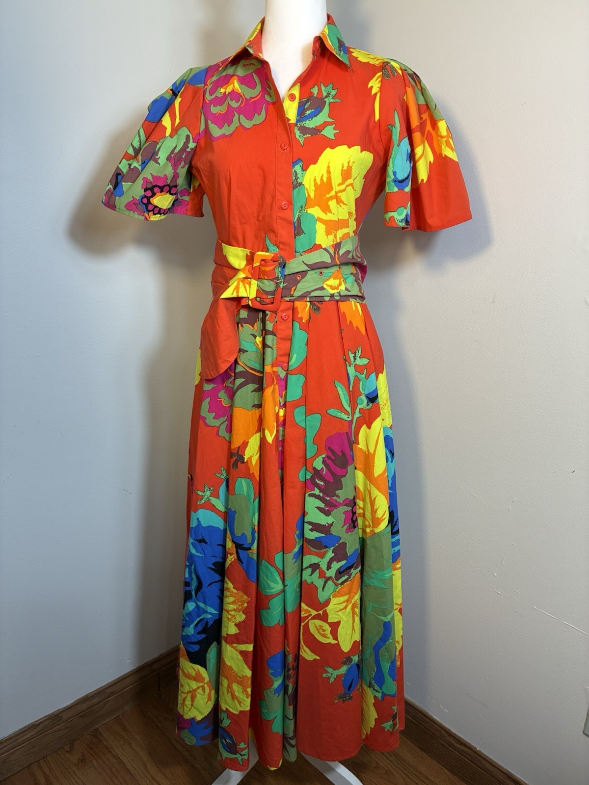 Christopher John Rogers + Target Vibrant Puff Sleeve Button Front Maxi Dress 0